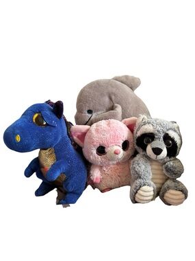 3/$25 TY Sapphire Dragon & Plush Animal Bundle Dolphin Raccoon YooHoo 4 Pc Lot